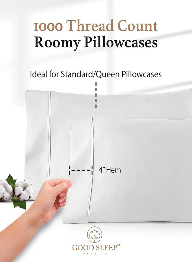 Good Sleep Bedding 1000 TC White Standard Pillowcases Set of 4 100% Egyptian Cotton Pillow Cases with Long Staple Cotton & Sateen Weave, Silky Soft Hotel - Like Bed Pillow Covers for Comfy Sleeping, Snug Fit - Image 3