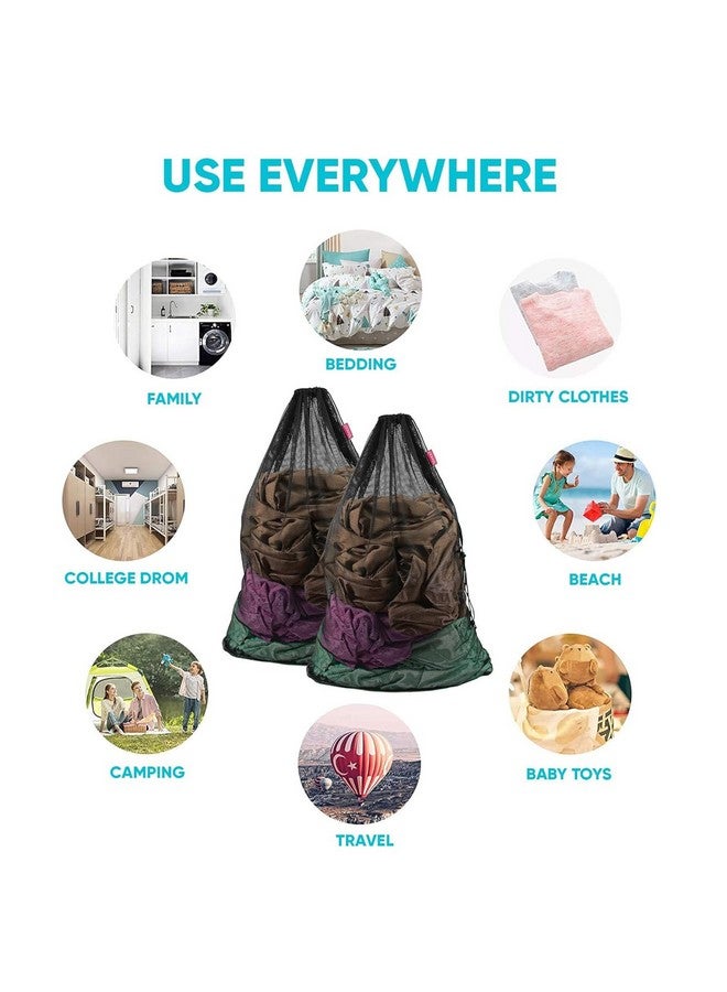 Meeall 2 Pack Laundry Bags Heavy Duty Mesh Wash Bags with Drawstring Closure for College, Dorm, Travel, Family and Apartment Dwellers, 24 x 36 Inches, Black - Image 2
