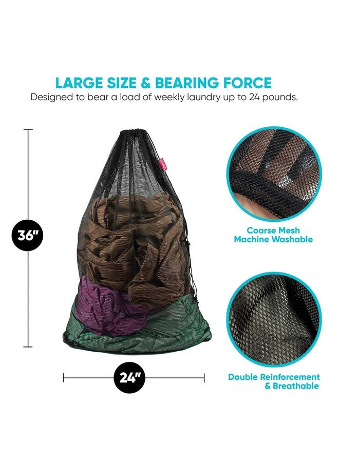 Meeall 2 Pack Laundry Bags Heavy Duty Mesh Wash Bags with Drawstring Closure for College, Dorm, Travel, Family and Apartment Dwellers, 24 x 36 Inches, Black - Image 3