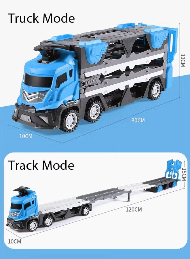 Big Truck Toys, Race Car Track Toy with Slots & Foldable Race Tracks, Transport Car Carrier Toy for Toddlers,Children's Truck with 12 Alloy Cars, Children's Track Toy Truck with Lights & Sounds,oddler Car Toy Gift for Boys and Girls - Image 2