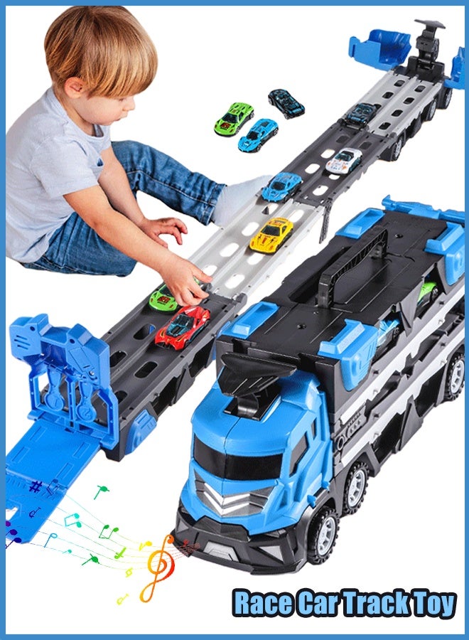 Big Truck Toys, Race Car Track Toy with Slots & Foldable Race Tracks, Transport Car Carrier Toy for Toddlers,Children's Truck with 12 Alloy Cars, Children's Track Toy Truck with Lights & Sounds,oddler Car Toy Gift for Boys and Girls - Image 1