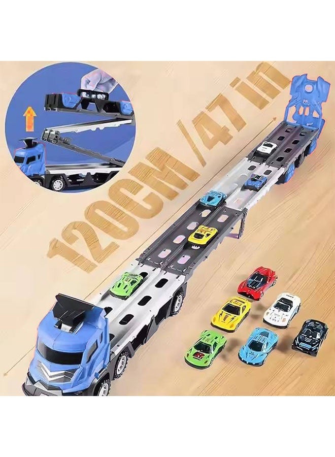 Big Truck Toys, Race Car Track Toy with Slots & Foldable Race Tracks, Transport Car Carrier Toy for Toddlers,Children's Truck with 12 Alloy Cars, Children's Track Toy Truck with Lights & Sounds,oddler Car Toy Gift for Boys and Girls - Image 3