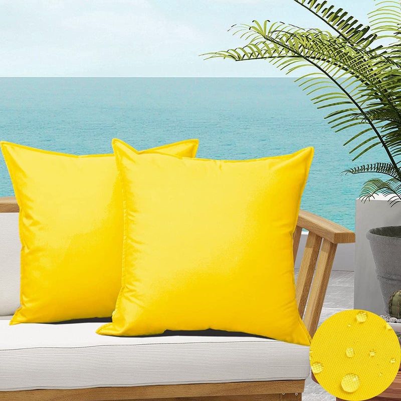 SOFJAGETQ Yellow Outdoor Waterproof Throw Pillow Covers Durable Vibrant Square Decorative Cushion Case for Patio Furniture Garden Bright Color Outdoor Pillow Covers 18 x 18 Inches 2 PCs