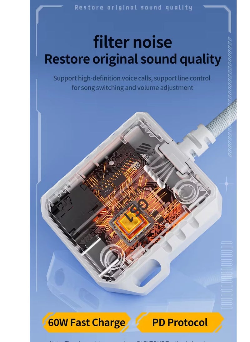 Plextone GS1 2 in 1 Fast Charging Adapter Type-C Pd USB-C to Dual Type-C Ports Type-C to Audio Cable 60W High Definition Fast Charging Adapter White - Image 3