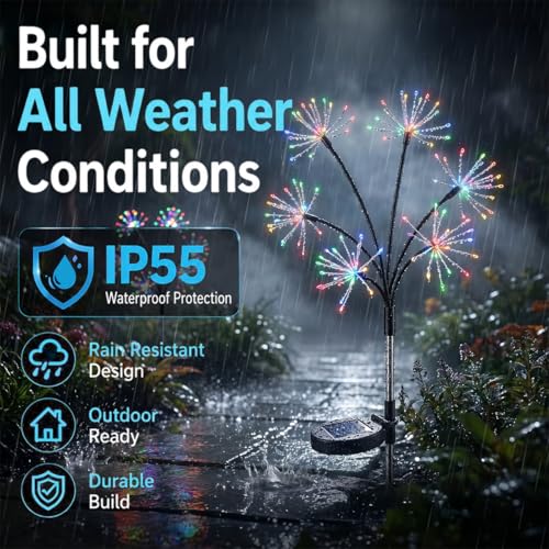 hardoll Solar Powered Decorative Light Fireworks Multicolor Waterproof for Outdoor Garden Pathway and Lawn(Pack of 1) - Image 3