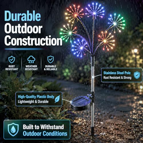 hardoll Solar Powered Decorative Light Fireworks Multicolor Waterproof for Outdoor Garden Pathway and Lawn(Pack of 1) - Image 2