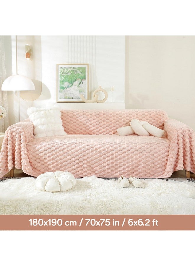 HOKIPO Luxury Premium Rabbit Wool Plush Sofa Throw, Fluffy Sofa Cover for 1 Seater Sofa, 180(D) x 190(L) cm, Flamingo Pink (AR-5073-PNK) - Image 3