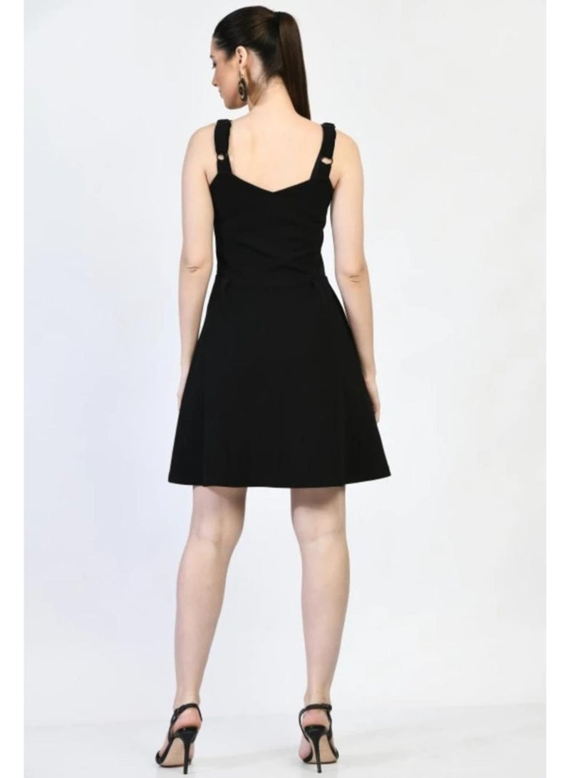 Uberoot Women’s Black V-Neck Sleeveless Bodycon Dress | Stretchable Lycra Party Wear Mini Dress | Elegant Cocktail, Club & Evening Outfit for Girls - Image 2