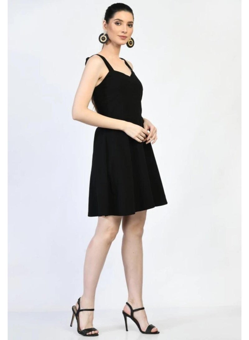 Uberoot Women’s Black V-Neck Sleeveless Bodycon Dress | Stretchable Lycra Party Wear Mini Dress | Elegant Cocktail, Club & Evening Outfit for Girls - Image 1