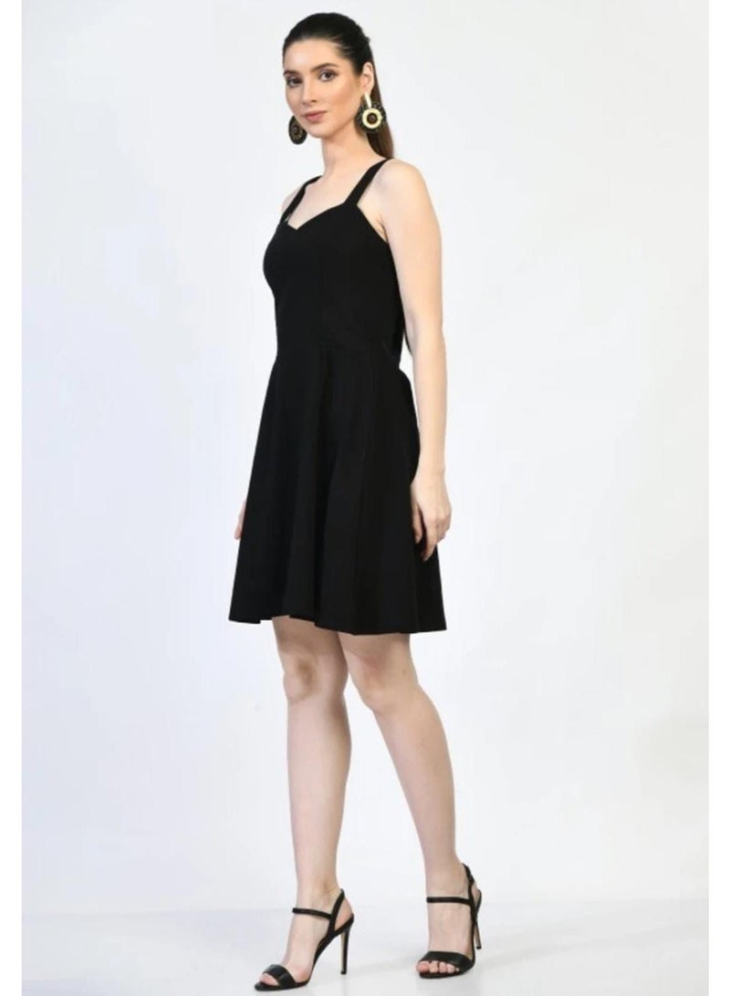 Uberoot Women’s Black V-Neck Sleeveless Bodycon Dress | Stretchable Lycra Party Wear Mini Dress | Elegant Cocktail, Club & Evening Outfit for Girls - Image 3