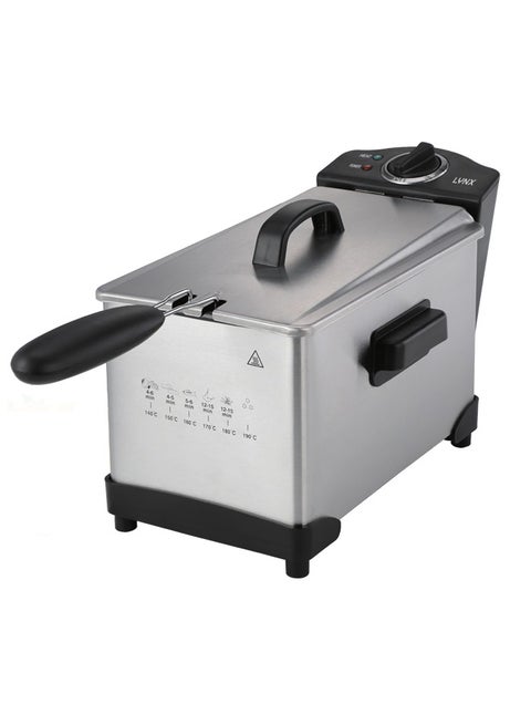 Stainless Steel Deep Fryer Detachable Oil Tank, Adjustable Thermostat, Nickel Plated Iron Fryer Basket, Anti-slip base | Perfect for French Fries, Chicken Wings  1500W 4L LY-DF-7104