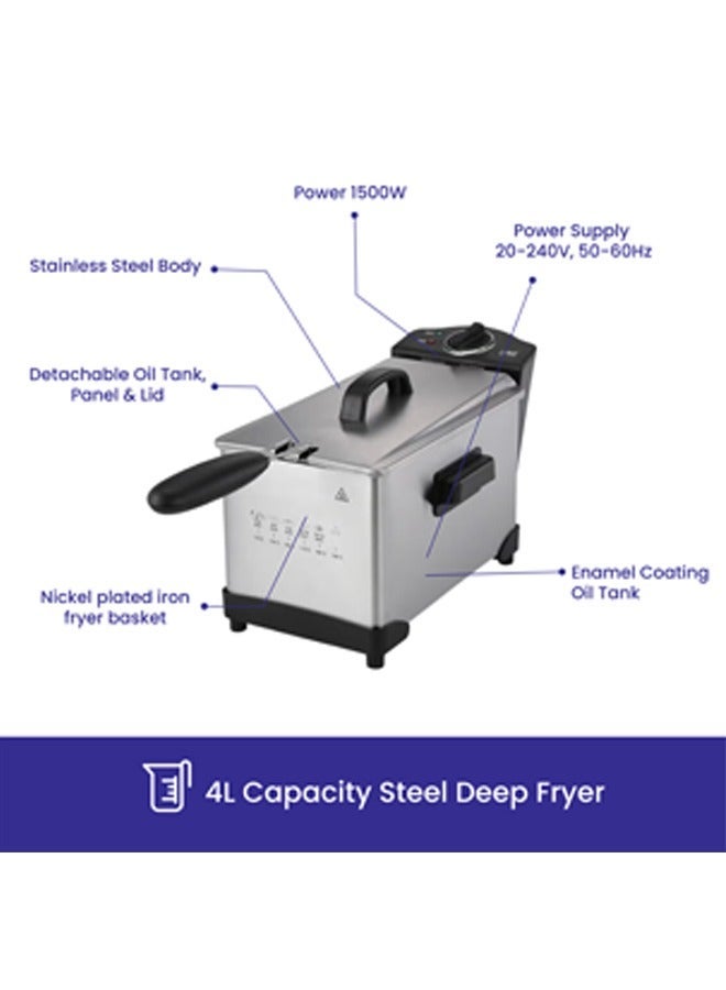 lynx Stainless Steel Deep Fryer Detachable Oil Tank, Adjustable Thermostat, Nickel Plated Iron Fryer Basket, Anti-slip base | Perfect for French Fries, Chicken Wings  1500W 4L LY-DF-7104 - Image 4