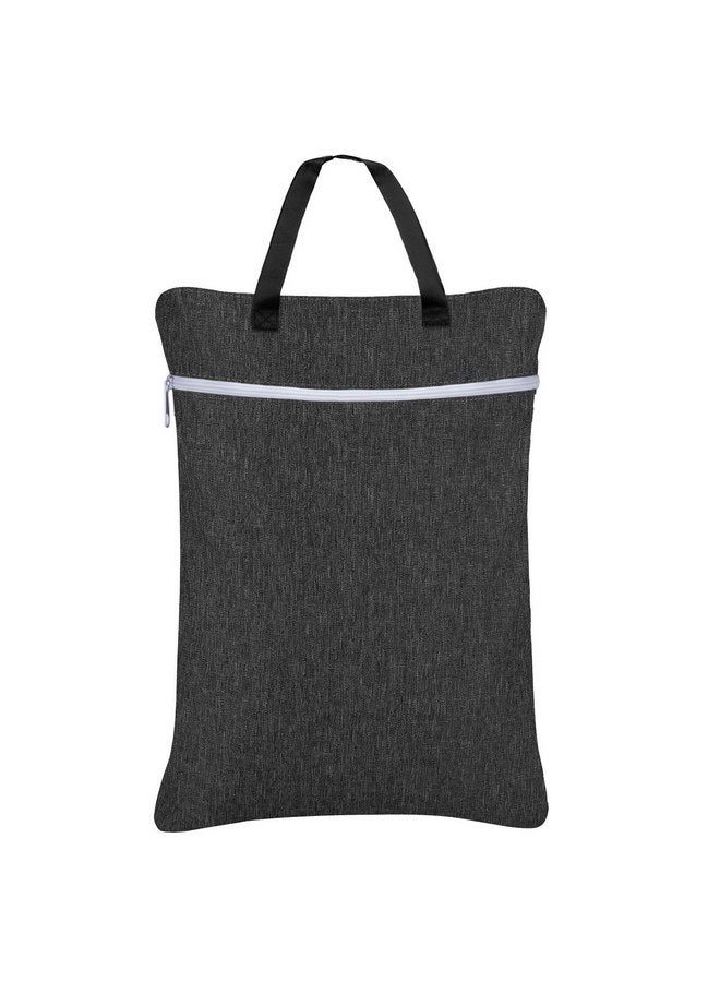 داميرو حقيبة دامرو المعلقة للتنظيف الرطب والجاف، حقيبة غسيل مبللة قابلة لإعادة الاستخدام مع حجرتين للحفاضات القماشية وملابس السباحة، كبيرة - سوداء - Image 1