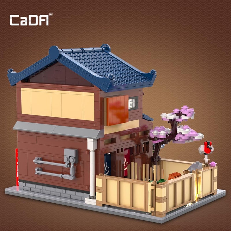 CaDA C66012W Japanese Hot Spring Hotel Building Block Model, 1249 Pieces of Japanese-Style Architecture, Cherry Blossom Garden with Led Warm Light, Collectible Assembly House (C66012W) - Image 5