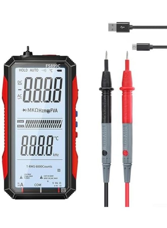 FS899C ملتيميتر رقمي القيمة الحقيقية للجذر التربيعي منفذ USB C 6000 عدد قياس الجهد والتيار والمقاومة السعوية - Image 5
