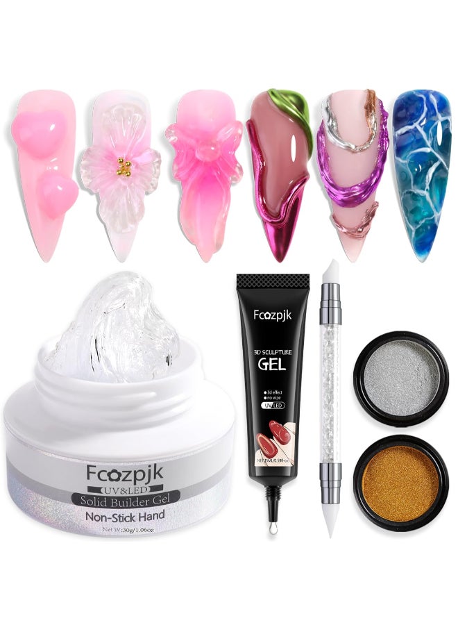 Fcozpjk 30g Solid Builder Gel For Nails and 15g Liner Gel Polish Clear Nonsticky Hard Gel for Nail with Silicone Carving Pen 3D Sculpting Gel Building Gel Nail Extension Gel Nail Salon Supplies - Image 2