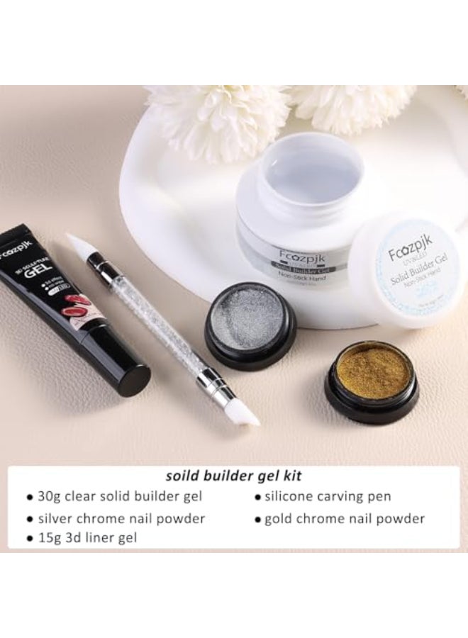 Fcozpjk 30g Solid Builder Gel For Nails and 15g Liner Gel Polish Clear Nonsticky Hard Gel for Nail with Silicone Carving Pen 3D Sculpting Gel Building Gel Nail Extension Gel Nail Salon Supplies - Image 3