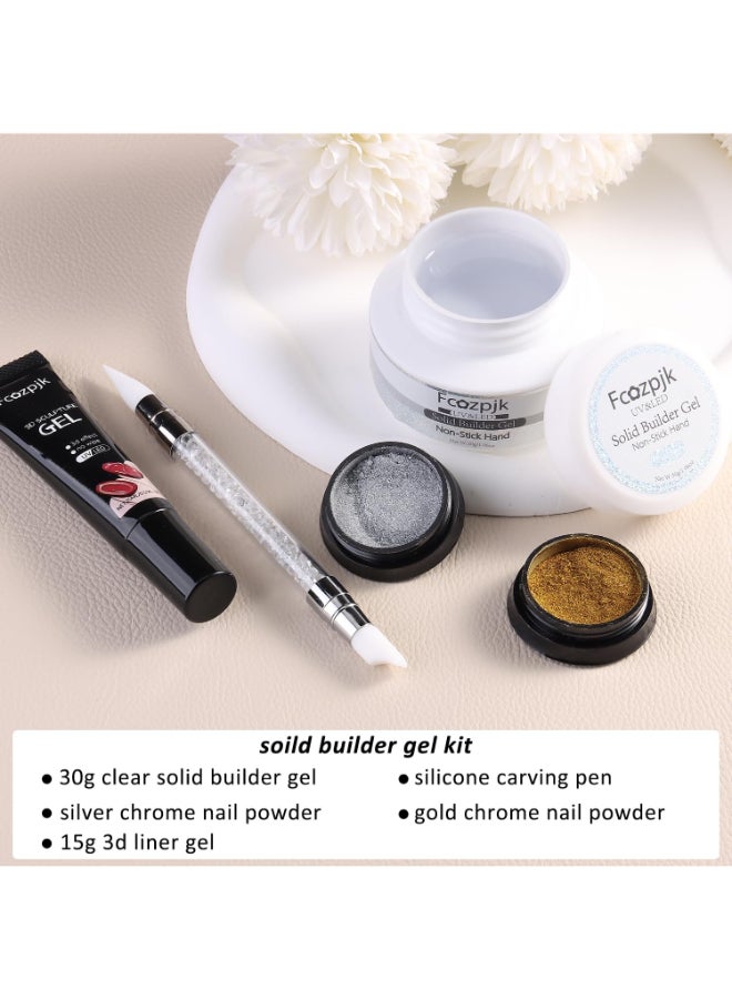Fcozpjk 30g Solid Builder Gel For Nails and 15g Liner Gel Polish Clear Nonsticky Hard Gel for Nail with Silicone Carving Pen 3D Sculpting Gel Building Gel Nail Extension Gel Nail Salon Supplies - Image 4