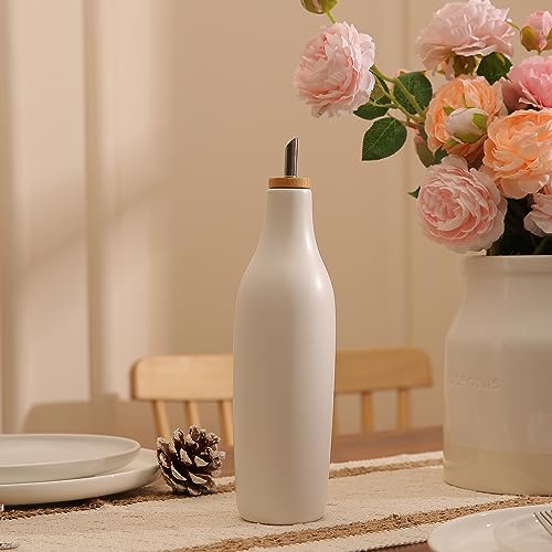 HOMCDALY Ceramic Olive Oil Dispenser for Kitchen, Stoneware 16oz Oil and Vinegar Bottles Dispenser, Kitchen Dispenser Bottle for EVOO Vinegar Syrups, Modern Farmhouse Design(W) - Image 5
