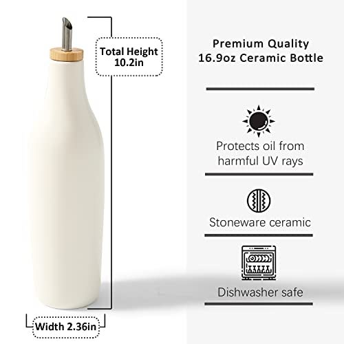 HOMCDALY Ceramic Olive Oil Dispenser for Kitchen, Stoneware 16oz Oil and Vinegar Bottles Dispenser, Kitchen Dispenser Bottle for EVOO Vinegar Syrups, Modern Farmhouse Design(W) - Image 3