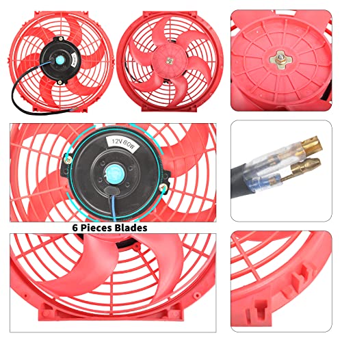 FGJQEFG 10 Inch Universal Slim Fan Push Pull Electric Radiator 12V 80W High Performance Cooling Fan Mount Kit Red 2 Pcs - Image 3