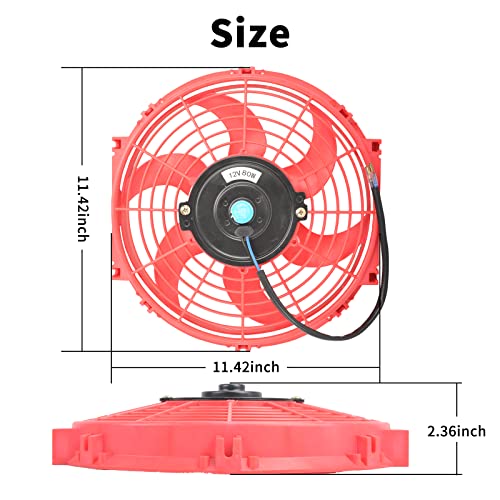 FGJQEFG 10 Inch Universal Slim Fan Push Pull Electric Radiator 12V 80W High Performance Cooling Fan Mount Kit Red 2 Pcs - Image 2