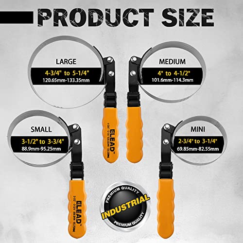 ELEAD مجموعة مفاتيح فلتر الزيت ELEAD المكونة من 9 قطع، حزام فولاذي مقاوم للصدأ، أحجام متعددة، قابلة للتعديل عالمياً، كماشة فعالة، مجموعة كاملة - Image 3