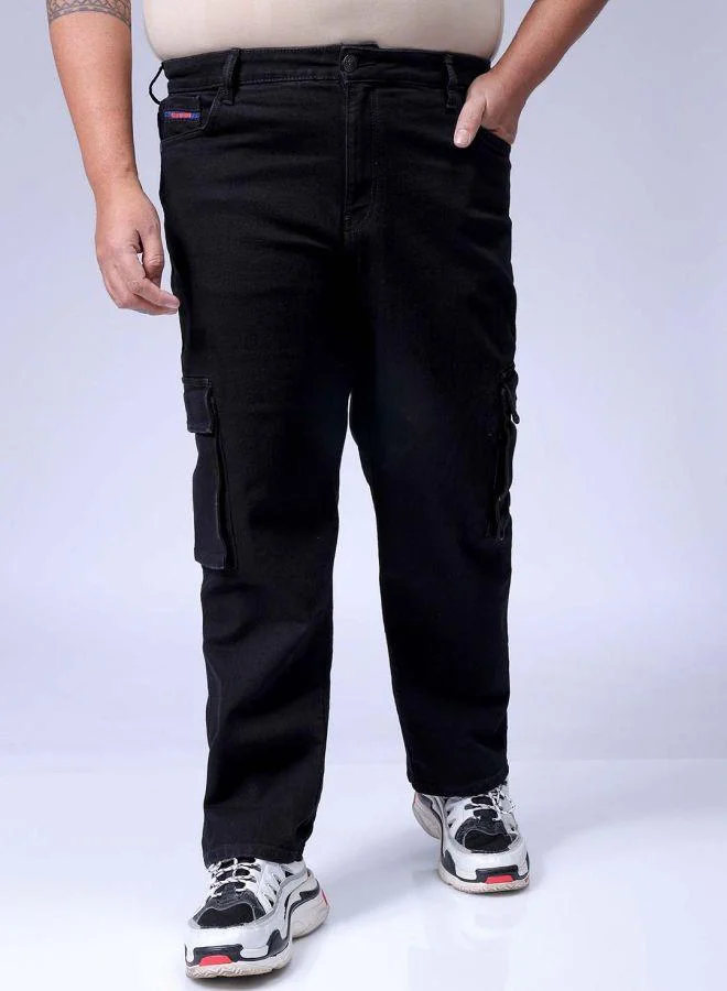 Men Plus Size Baggy Fit Solid Mid-Rise Stretchable Cargo Denims