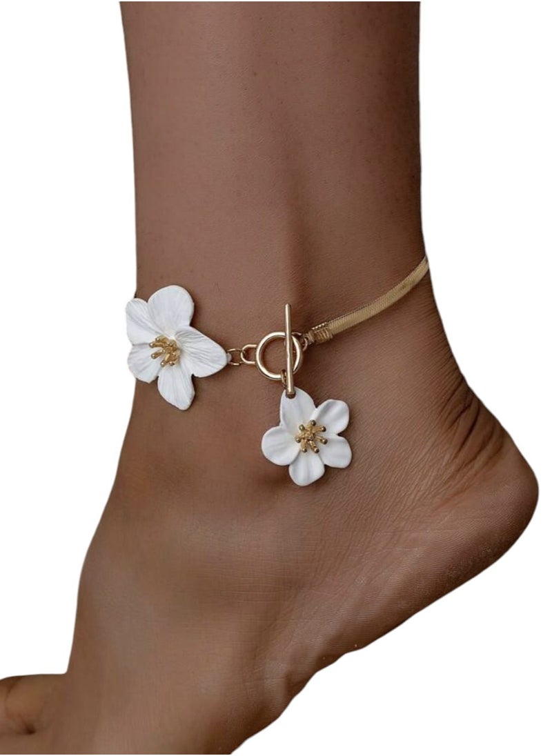 YUCCA Simple and Elegant White Women's Anklet With an Attractively Drawn Flower, Suitable for Holidays and Parties  - Image 1