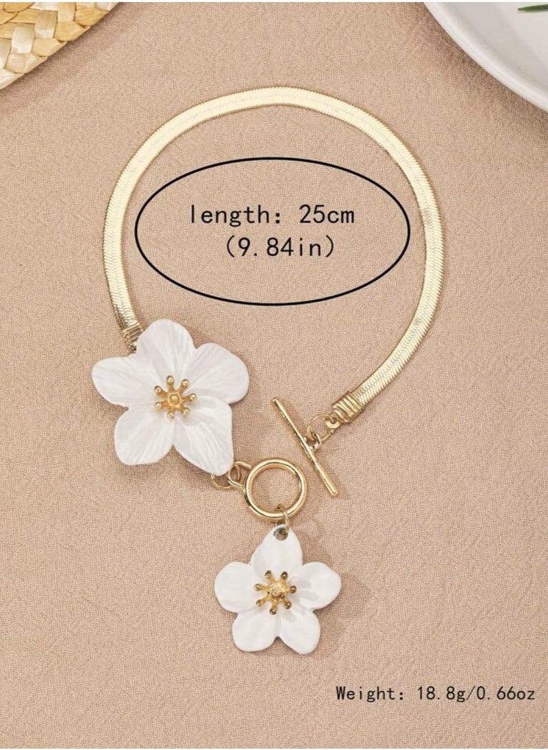 YUCCA Simple and Elegant White Women's Anklet With an Attractively Drawn Flower, Suitable for Holidays and Parties  - Image 2