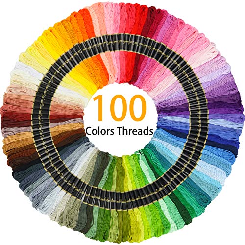 Similane Embroidery Kit 215 Pcs,100 Colors Threads,5 Pcs Embroidery Hoops,3 Pcs Aida Cloth,40 Sewing Pins,Cross Stitch Tools and Embroidery Starter Kit for Adults and Kids Beginners - Image 3