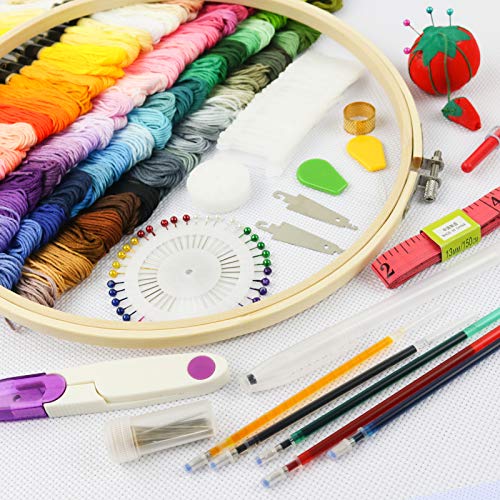 Similane Embroidery Kit 215 Pcs,100 Colors Threads,5 Pcs Embroidery Hoops,3 Pcs Aida Cloth,40 Sewing Pins,Cross Stitch Tools and Embroidery Starter Kit for Adults and Kids Beginners - Image 2