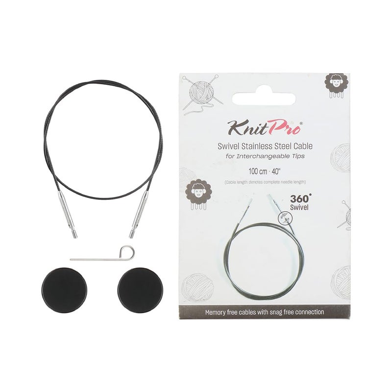 KnitPro 360Â° Nylon Coated Stainless Steel Black Silver Swivel Cable | 30"/ 76cm (to Make 40"/ 100cm IC Needle) - Image 1