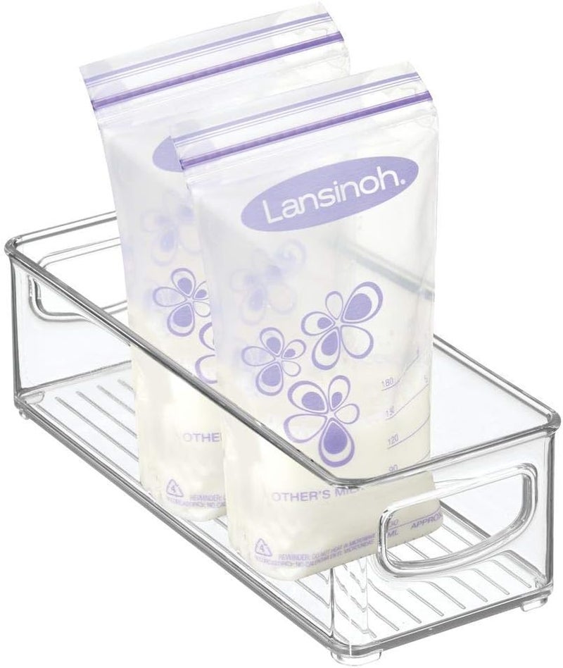 m-design Small Plastic Nursery Storage Container Bins with Handles for Organization in Cabinet, Closet or Cubby Shelves - Organizer for Baby Food, Bibs, Formula - Ligne Collection - Clear - Image 1