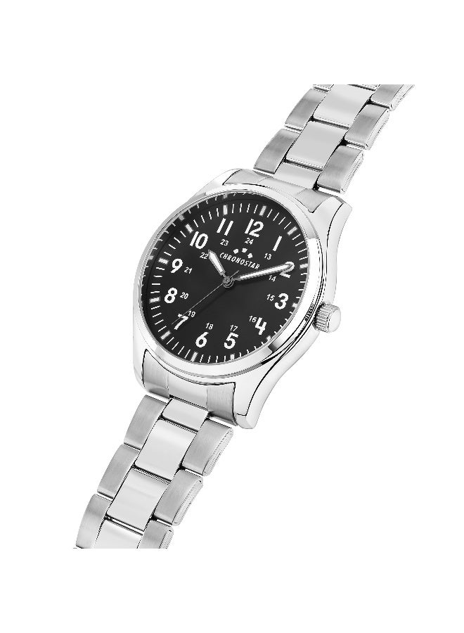 Chronostar Men's Black Round Analog Dial with Silver Stainless Steel Band Watch - 39mm - R3753313002 - Image 2