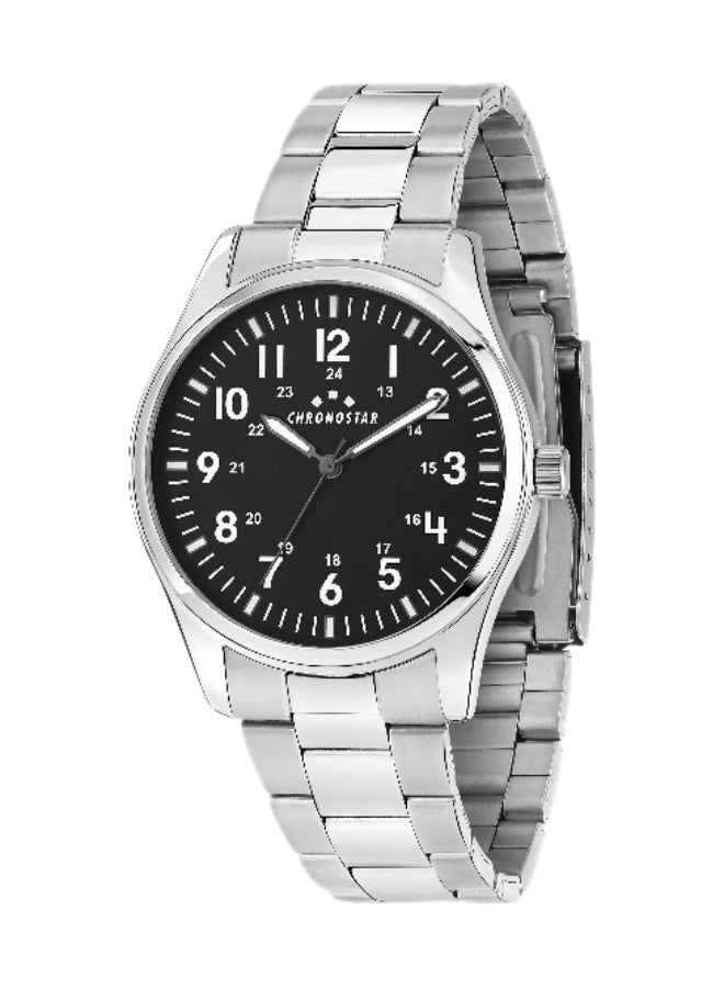 Chronostar Men's Black Round Analog Dial with Silver Stainless Steel Band Watch - 39mm - R3753313002 - Image 1