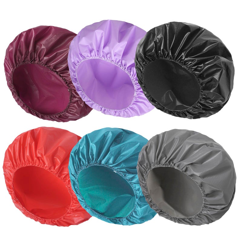 CHFONG 6 PCS Shower Caps for Women, Double Side Waterproof Shower Cap, Reusable Elastic Bath Caps for Shower, EVA Bathing Shower Caps, Bath Hair Caps - Black+Plum+Teal+Red+Lavender+Gray - Image 1
