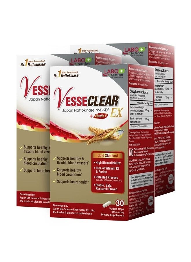 LABO Nutrition - VesseCLEAR EX: Nattokinase NSK-SD+Elastin F for Clean & Flexible Blood Vessel. Japan's Most Clinically Studied, Functional Dose, 90 Count - Image 1