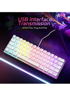 UCHUANG 61-Key English Arabic Mechanical Keyboard, Red Switch Hybrid Light Compact Mini Wired Keyboard for PC, Mac E-sports Portable Gaming Keyboard - White  - Image 5