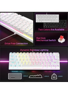 UCHUANG 61-Key English Arabic Mechanical Keyboard, Red Switch Hybrid Light Compact Mini Wired Keyboard for PC, Mac E-sports Portable Gaming Keyboard - White  - Image 4