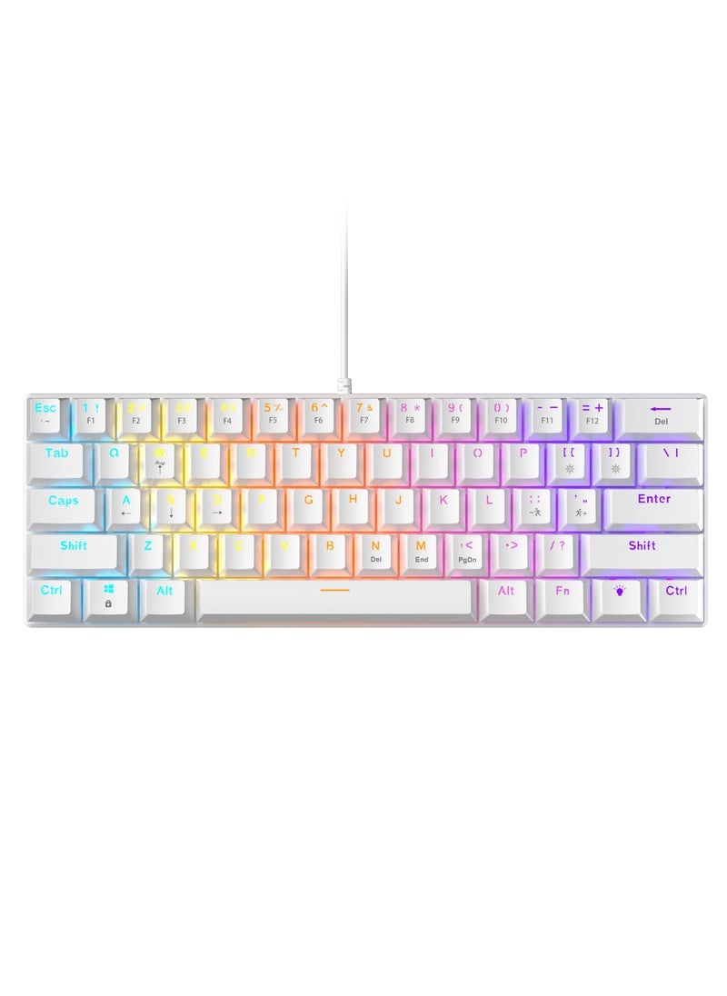 UCHUANG - 61-Key English Arabic Mechanical Keyboard, Red Switch Hybrid Light Compact Mini Wired Keyboard for PC, Mac E-sports Portable Gaming Keyboard - White - Image 1
