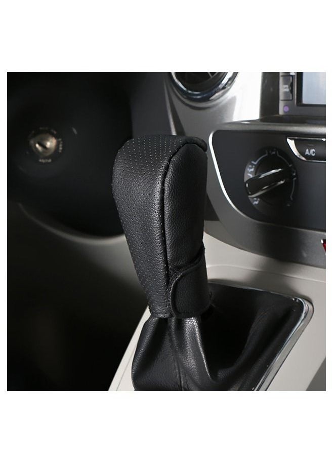 Car Gear Cover Leather, Shift Cover, Pure Handmade Car Gear Handle Cover, Interior Decoration Automotive Supplies, High-Grade Dress (Black) - Image 2