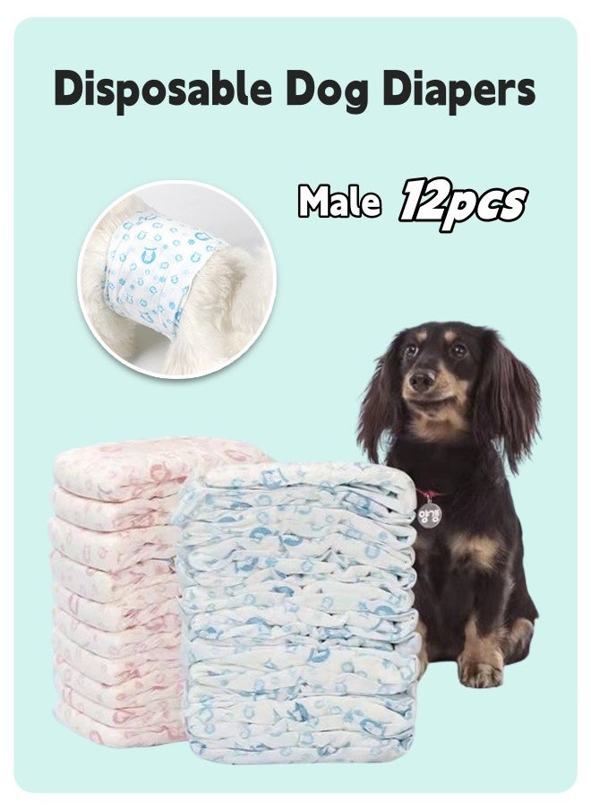 Generic - 12 Count Disposable Dog Diapers Male Adjustable Male Dog Wraps with Leak Proof Fit Puppy Diaper Liners Ultra Absorbent Doggie Diapers for Male Dogs - Image 1