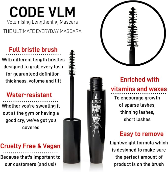 CODE Beautiful Lash Kit The Ultimate Lash Kit for Volume and Length Mascara Primer and Mascara Cruelty Free and Vegan Mascara for Sensitive Eyes 12ml Black 12ml - Image 3