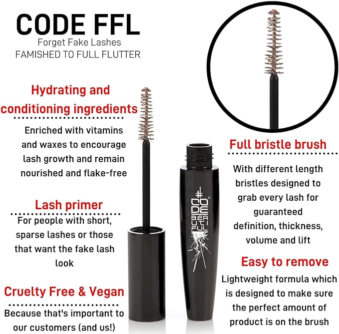CODE Beautiful Lash Kit The Ultimate Lash Kit for Volume and Length Mascara Primer and Mascara Cruelty Free and Vegan Mascara for Sensitive Eyes 12ml Black 12ml - Image 2