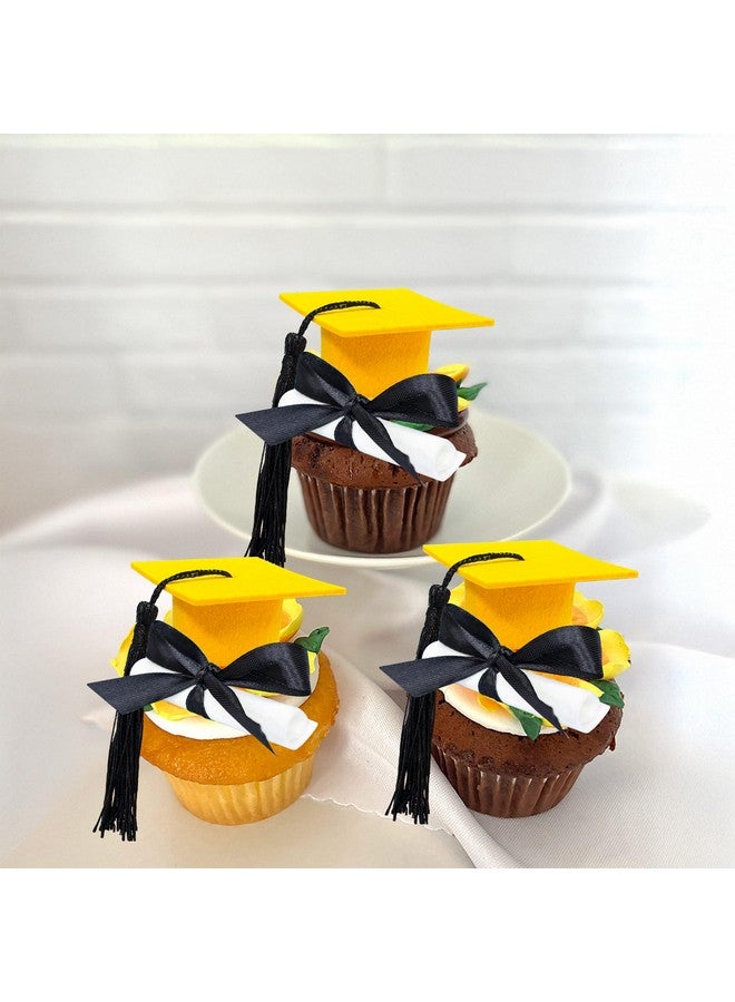 Ephlyn 24 Pack 3D 2025 DIY Graduation Cap Cupcake Toppers and 24Pcs Diploma 2025 Congrats Grad Cupcake Picks with Tassels for School Boys Girls Graduate Party Cake Decorations Supplies Gold Black - Image 4
