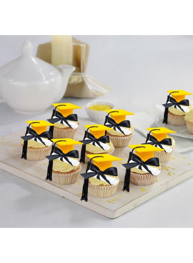 Ephlyn 24 Pack 3D 2025 DIY Graduation Cap Cupcake Toppers and 24Pcs Diploma 2025 Congrats Grad Cupcake Picks with Tassels for School Boys Girls Graduate Party Cake Decorations Supplies Gold Black - Image 5