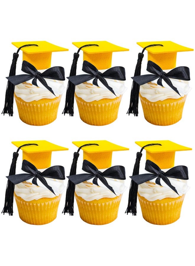Ephlyn 24 Pack 3D 2025 DIY Graduation Cap Cupcake Toppers and 24Pcs Diploma 2025 Congrats Grad Cupcake Picks with Tassels for School Boys Girls Graduate Party Cake Decorations Supplies Gold Black - Image 1