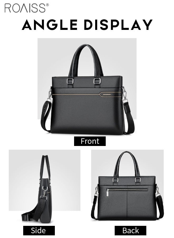 roaiss 2-Piece Business Pu Leather Briefcase Removable And Adjustable Shoulder Strap Business Computer Handbag +Zippered Pu Leather Wallet  - Image 4