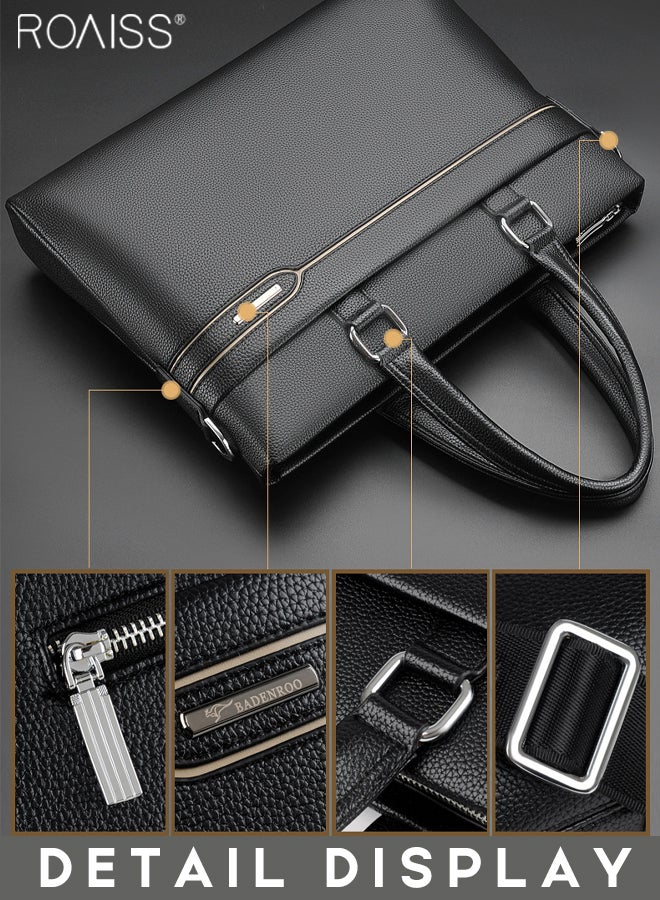 roaiss 2-Piece Business Pu Leather Briefcase Removable And Adjustable Shoulder Strap Business Computer Handbag +Zippered Pu Leather Wallet  - Image 2